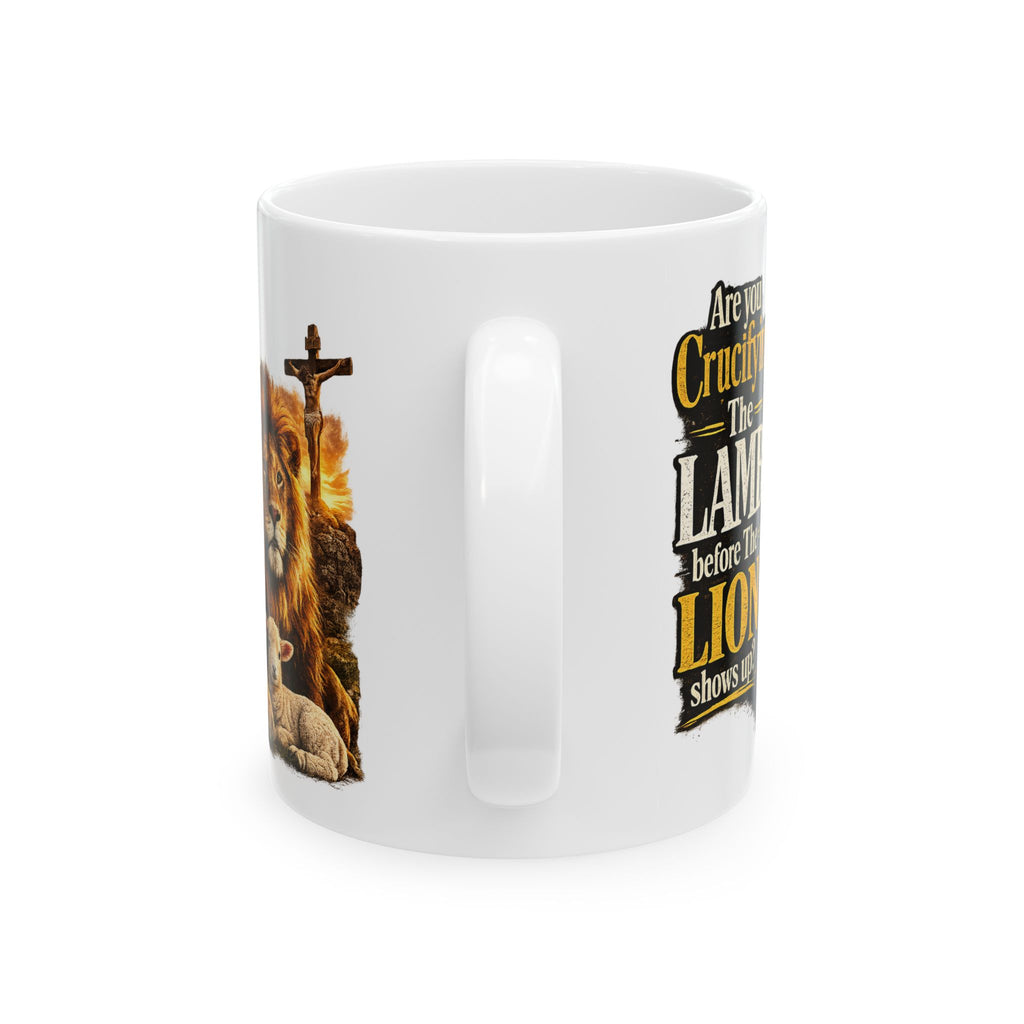 Crucify the Lamb Ceramic Mug – Start Every Morning with a Question