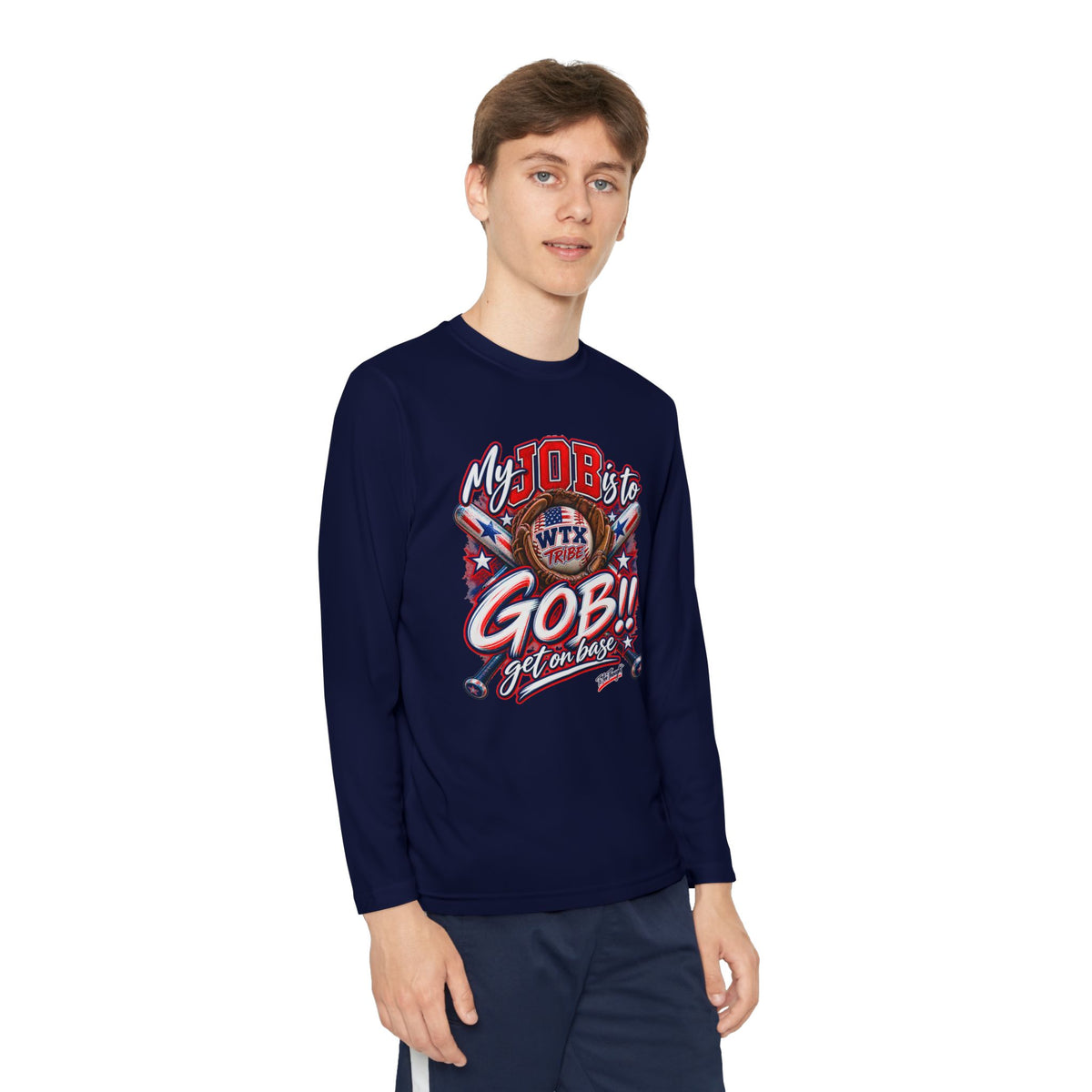 WTX TRIBE!!! Youth Long Sleeve Get on Base Competitor Tee