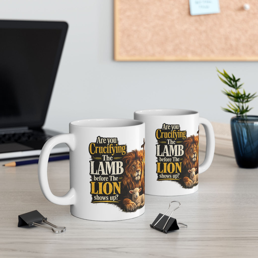 Crucify the Lamb Ceramic Mug – Start Every Morning with a Question
