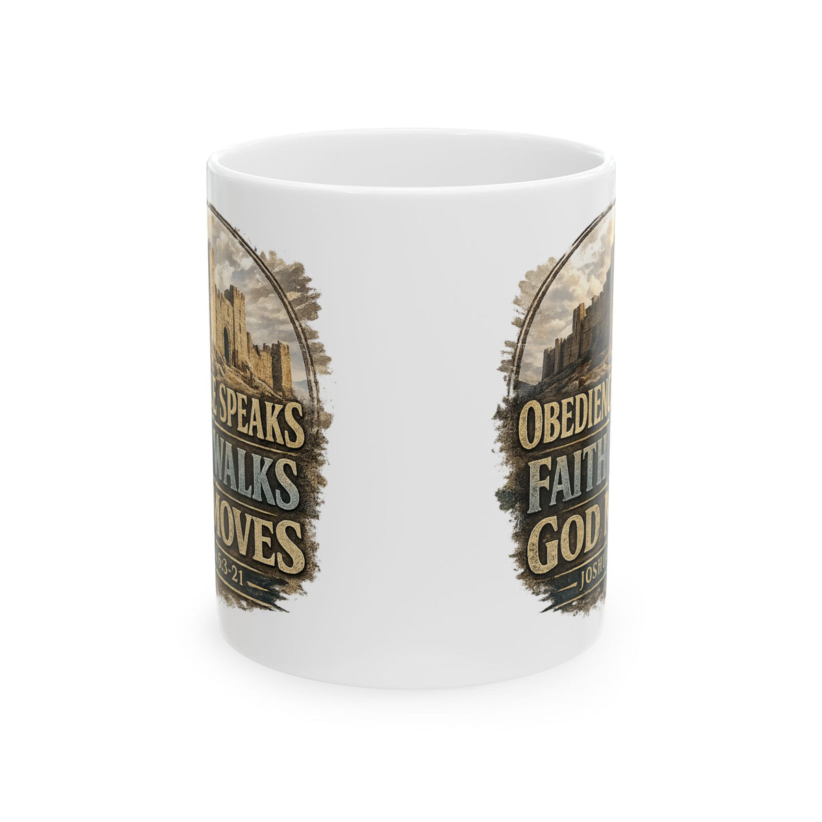 Faith Coffee Mug - "Obedience Speaks, Faith Walks, Love Loves" Inspirational Ceramic Mug