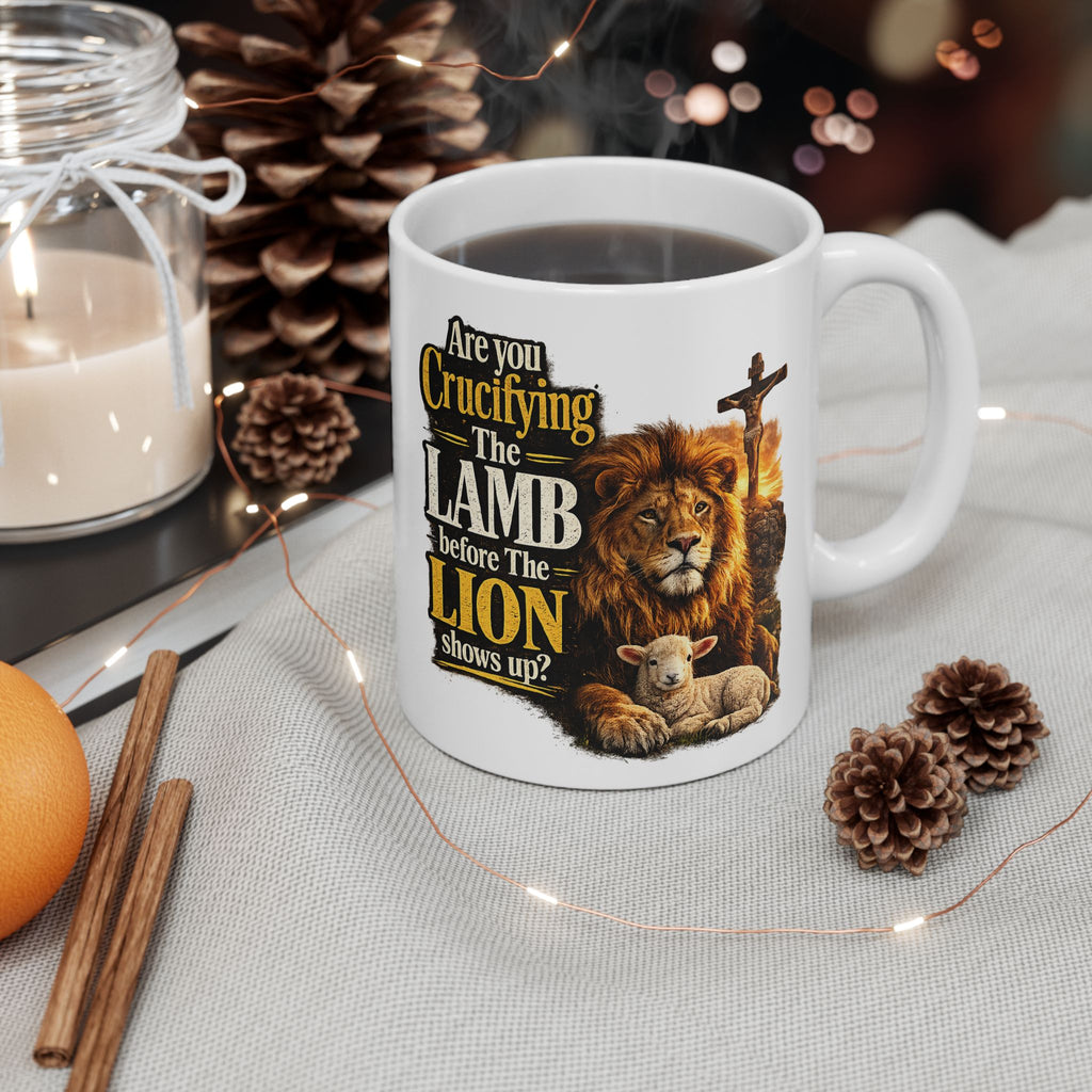 Crucify the Lamb Ceramic Mug – Start Every Morning with a Question