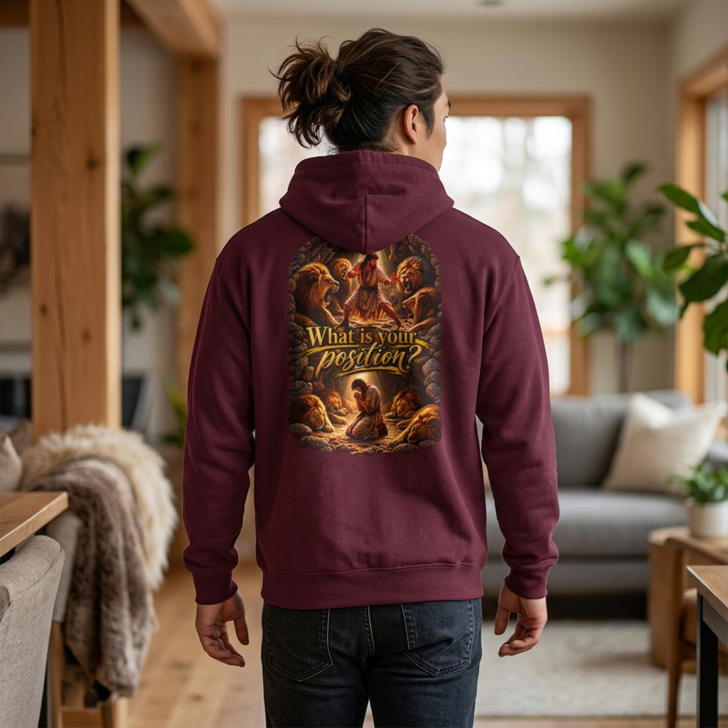 Hoodie —“What Is Your Position?” Daniel in the Lions’ Den Hoodie Vintage Angel Art Pullover