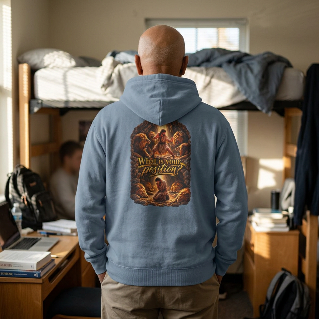 Hoodie —“What Is Your Position?” Daniel in the Lions’ Den Hoodie Vintage Angel Art Pullover