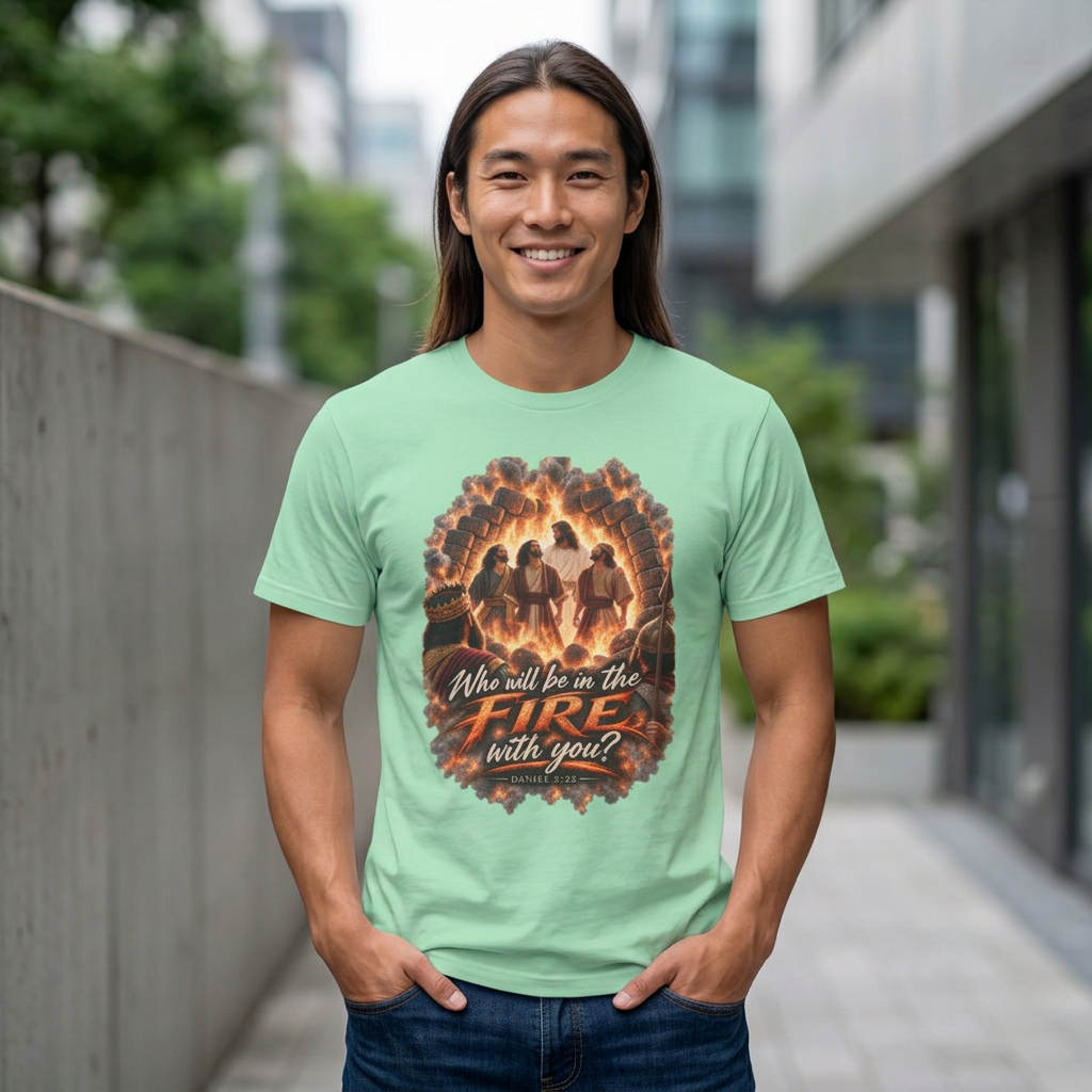 “Daniel 3:25 Fourth Man in the Fire Shirt | Who Will Be in the Fire With You Christian T-Shirt | Fiery Furnace Bible Verse Tee.”