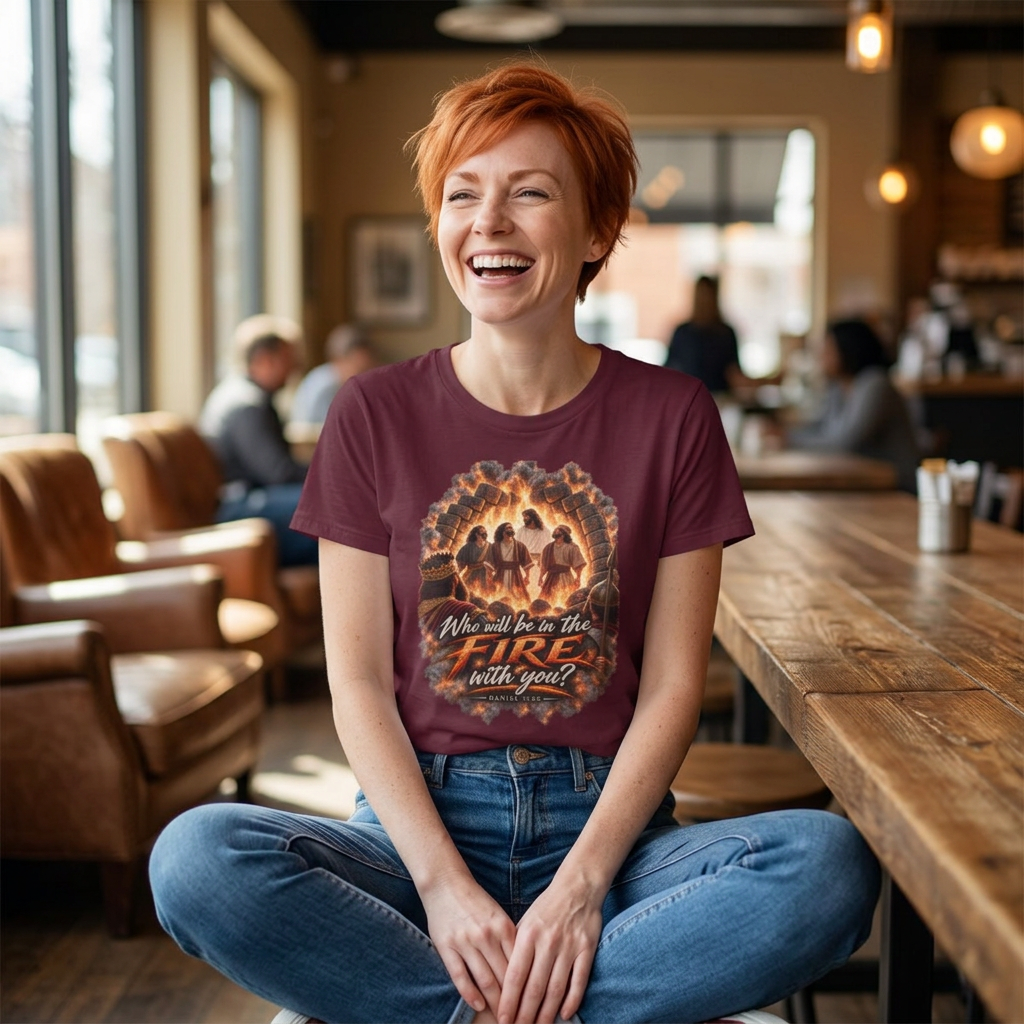 “Daniel 3:25 Fourth Man in the Fire Shirt | Who Will Be in the Fire With You Christian T-Shirt | Fiery Furnace Bible Verse Tee.”