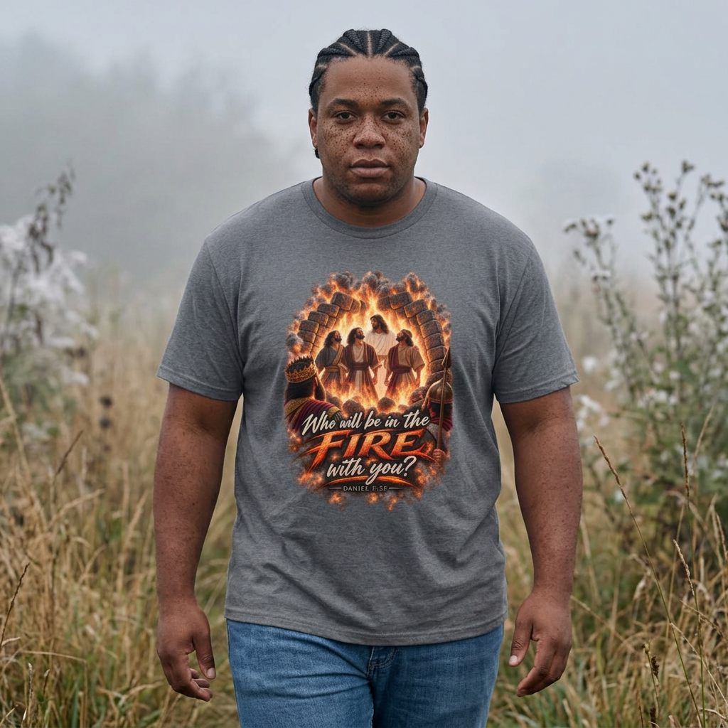 “Daniel 3:25 Fourth Man in the Fire Shirt | Who Will Be in the Fire With You Christian T-Shirt | Fiery Furnace Bible Verse Tee.”