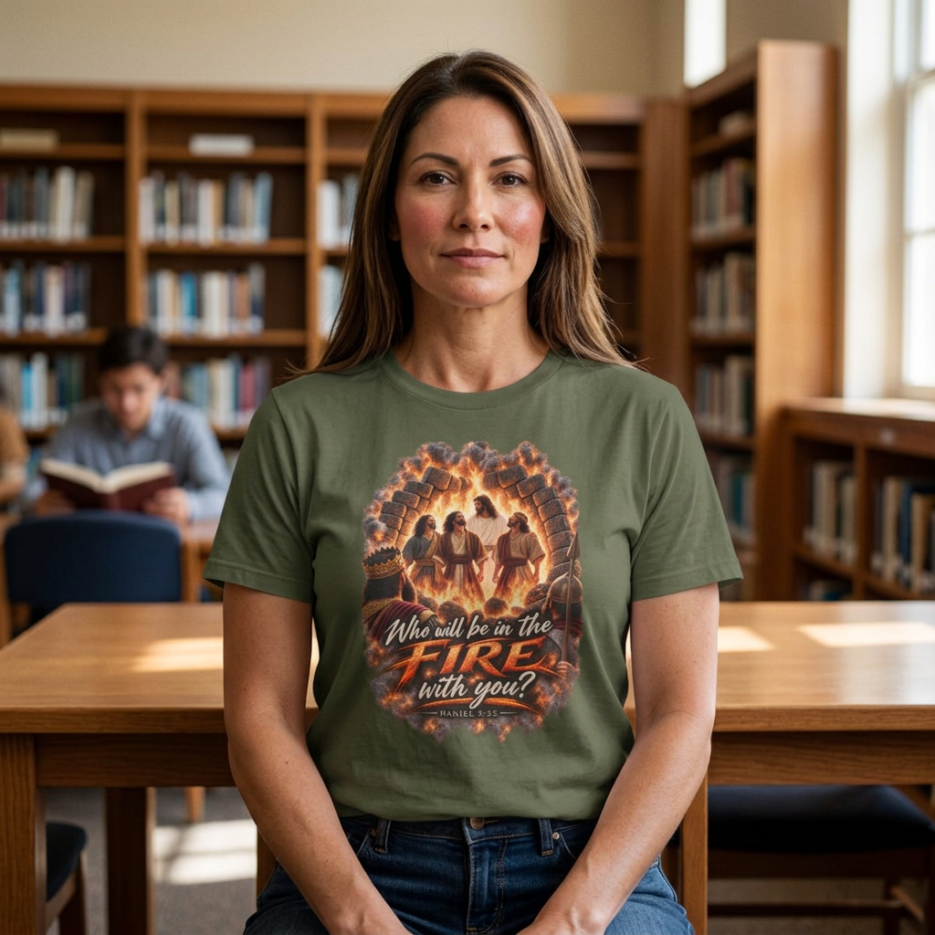 “Daniel 3:25 Fourth Man in the Fire Shirt | Who Will Be in the Fire With You Christian T-Shirt | Fiery Furnace Bible Verse Tee.”