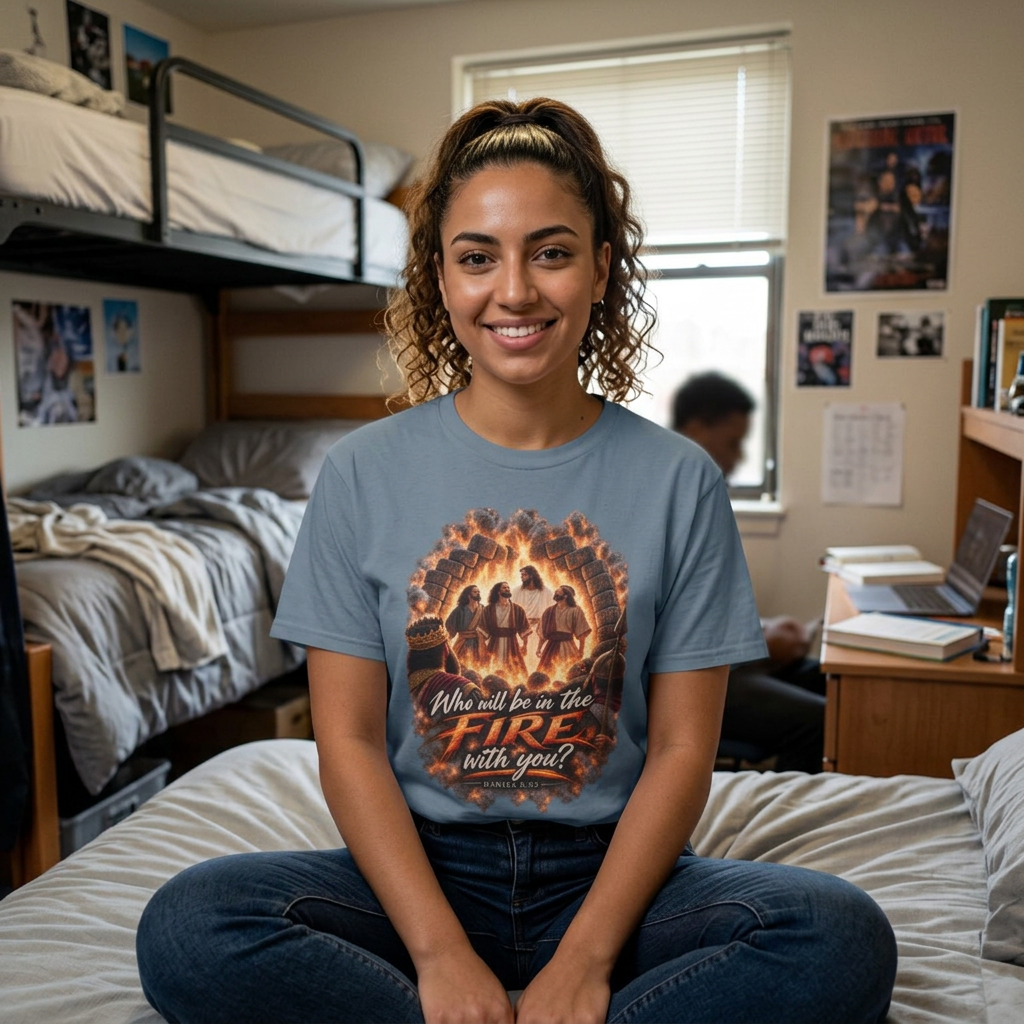 “Daniel 3:25 Fourth Man in the Fire Shirt | Who Will Be in the Fire With You Christian T-Shirt | Fiery Furnace Bible Verse Tee.”