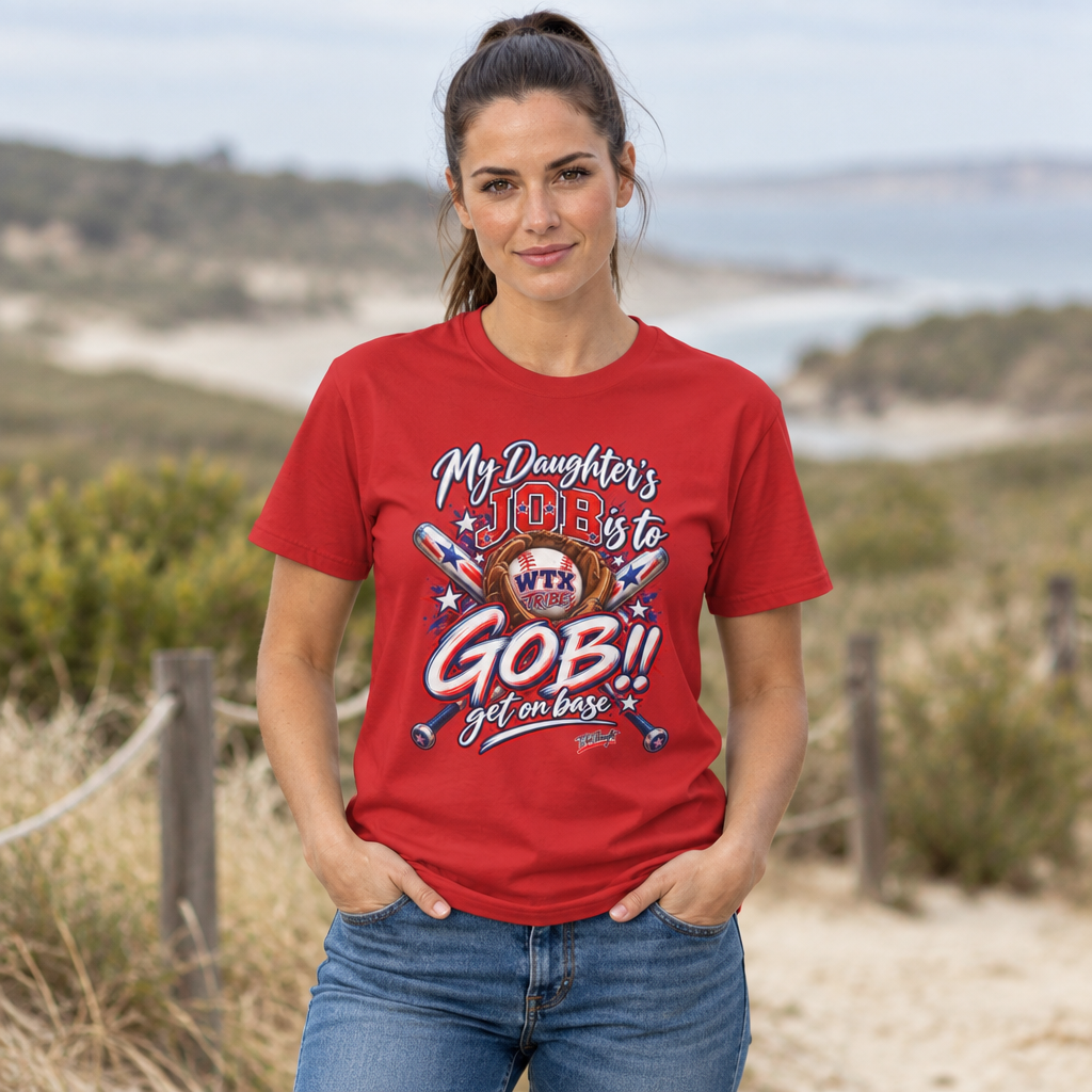 Softball Parent T-Shirt — "My Daughter's Job Is To Go!" Softstyle Tee