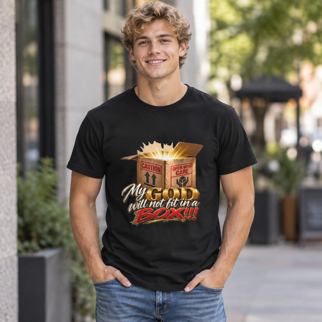 My God Won't Fit in a Box Christian T-Shirt | Bold Faith Graphic Tee | Inspirational Christian Apparel