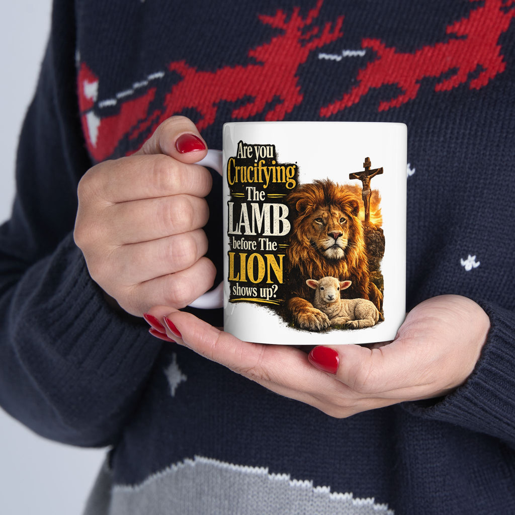 Crucify the Lamb Ceramic Mug – Start Every Morning with a Question