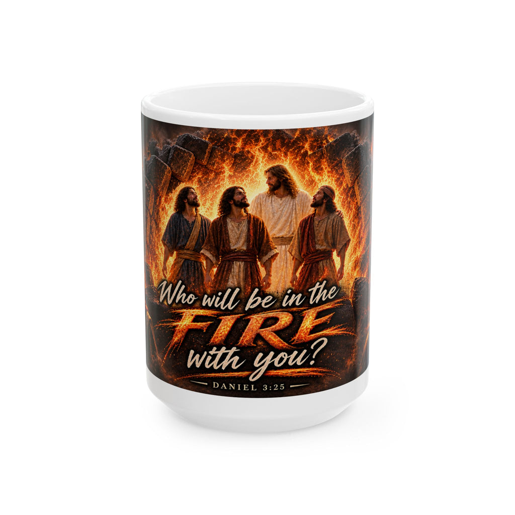 Who Will Be in the Fire With You? — Daniel 3:25 Christian 15oz Coffee Mug